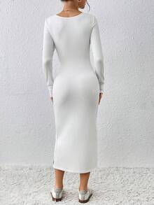 SHEIN Essnce Váy thường ngày xẻ tà cho nữ - trắng - Xem 5