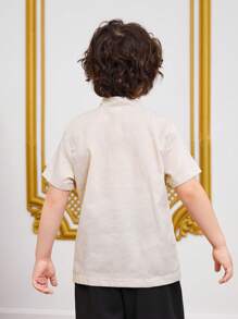 SHEIN Young Boy's Asymmetrical Placket Stand Collar Button Half-Open Shirt - Beige - View 2