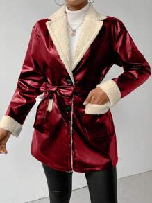 Chiquease Women's Button Front Collar With Lined Fleece Jacket - Burgundy - View 7