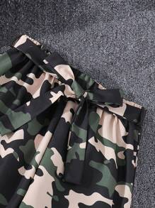 SHEIN Explorewe 少女印花短袖t恤+拉鍊夾克+迷彩褲套裝 - 黑色 - 查看 4