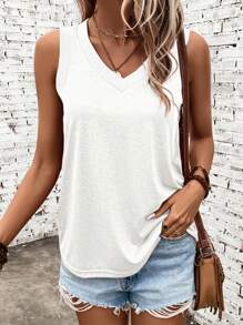 SHEIN Clasi 女式無袖純色簡約設計背心 - 白色 - 查看 1