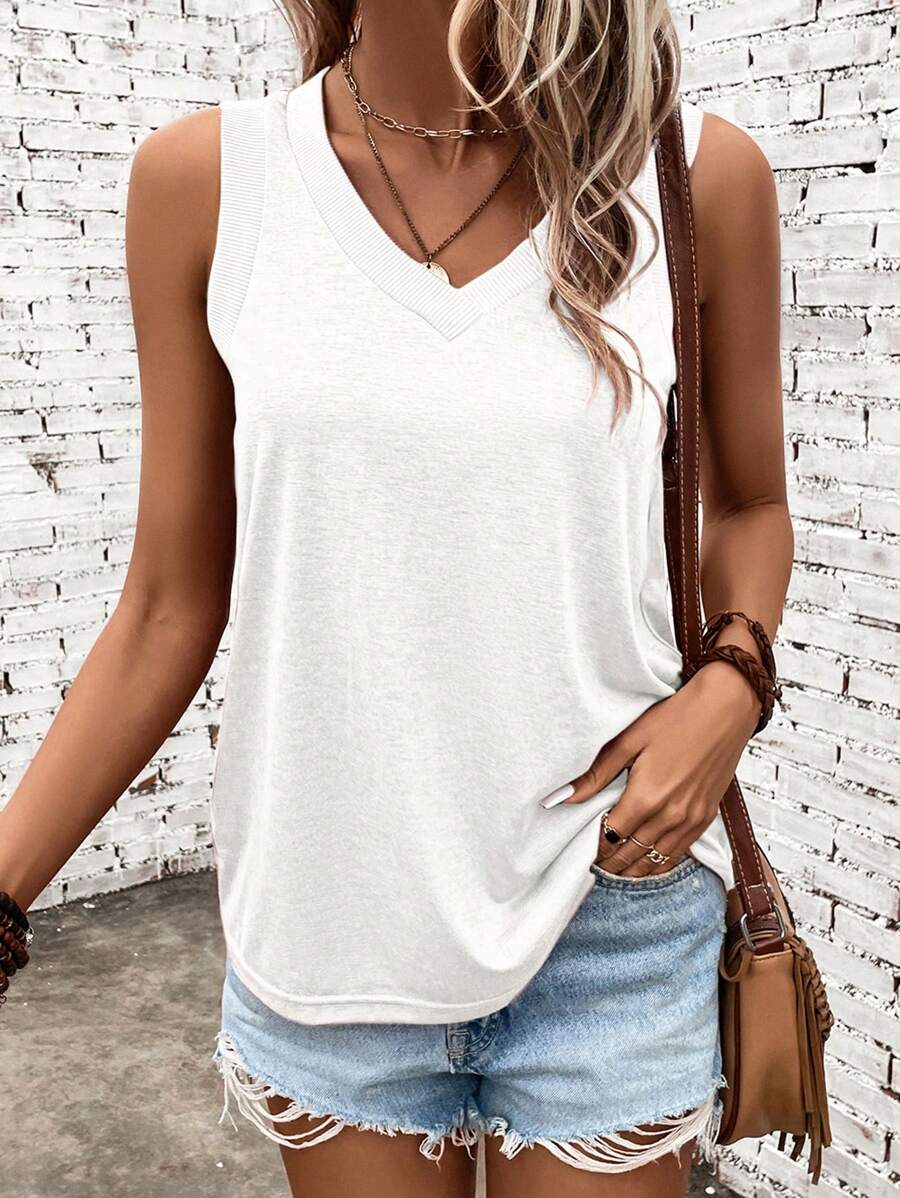 SHEIN Clasi 女式無袖純色簡約設計背心 - 白色 - 查看 1