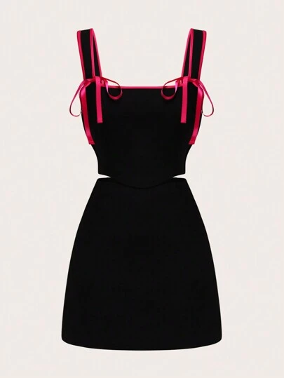 SHEIN MOD Women's Contrast Binding Cami Top & Solid Color Skirt Set