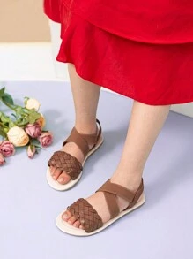 New Arrival Simple Style Outdoor Anti-Slip Soft Bottom Elastic Band Casual Sandals For Little Girls - Rust Brown - View 1
