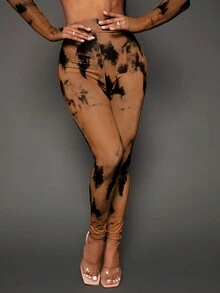 SHEIN SXY 女用針織紮染印花緊身緊身褲 - 棕色 - 查看 3