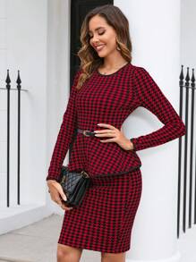SHEIN Clasi Bộ áo peplum và chân váy họa tiết răng sói hai mảnh dành cho nữ - Đỏ - Xem 5