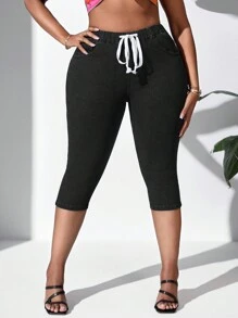 SHEIN VCAY Plus Size Women's Skinny High Waist Capri Jeans