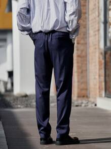 Manfinity Mode Pantalones Casuales De Vestir Para Hombre En Color Sólido - Azul Marino - Ver 2