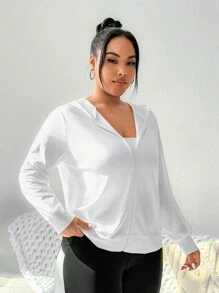 SHEIN Sports Plus Size Solid Color Hooded Sports Jacket