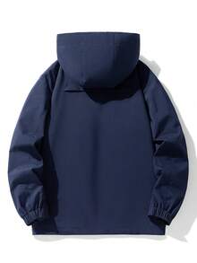 男士春秋时尚户外休闲抽绳连帽夹克 - 藏蓝色 - 查看 2