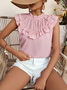 Breezaya 女性荷葉邊立領襯衫 - 藕粉色 - 查看 3