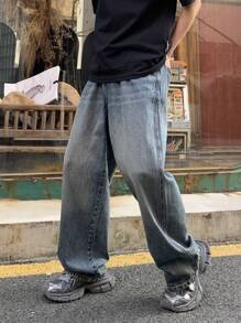 Đúng mốt Lỏng lẻo Giò thẳng Quần jean Cho nam giới , Phong cách đường phố - Màu xanh lam - Xem 5