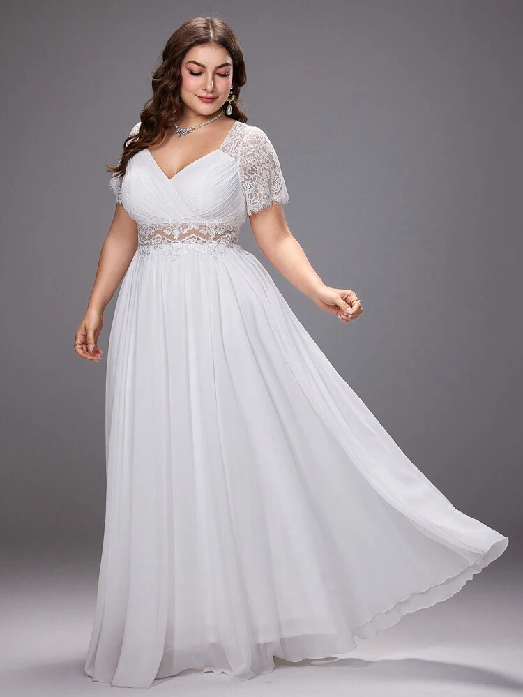UNITHORSE Vestido de Noiva de Renda Contrastante com Decote em Formato de Coração para Mulheres Plus Size, Noiva, Roupa Branca para Festa, para o Dia dos Namorados - Branco - Visão 3