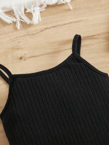 SHEIN 2pcs Baby Girl Casual Ribbed Knit Strap Jumpsuit Set - Multicolor - View 3