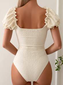 Swim Chiccia Của phụ nữ Xu hướng: Cắt giảm Ống tay áo Áo tắm một mảnh - Màu be - Xem 2