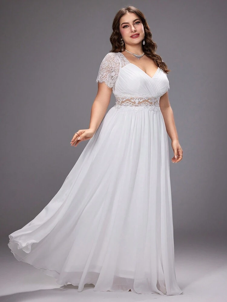 UNITHORSE Vestido de Noiva de Renda Contrastante com Decote em Formato de Coração para Mulheres Plus Size, Noiva, Roupa Branca para Festa, para o Dia dos Namorados - Branco - Visão 4