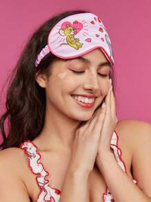 TOM & JERRY X SHEIN Antifaz de ojos rosado con estampado de corazones y diseño lindo de dibujos animados - Multicolor - Ver 11