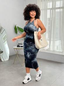 SHEIN EZwear Robe moulante tie-dye pour femmes grande taille pour l'été - Multicolore - Voir 3