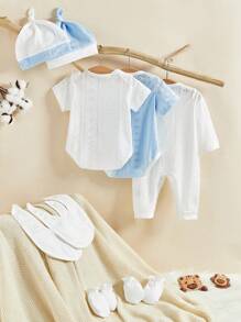 SHEIN 10pcs/Set Baby Girl Blue And White Elegant, Cute Daily Casual Gift Box Outfits For Spring/Summer - Multicolor - View 2