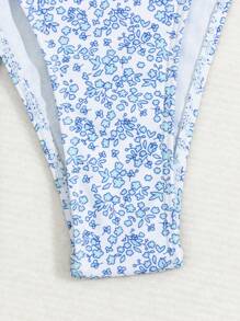 Swim Mod 夏季沙灘女士全印花隨機圖案荷葉邊三件式比基尼套裝