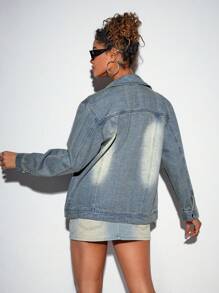 SHEIN BAE 直領拉鍊牛仔夾克