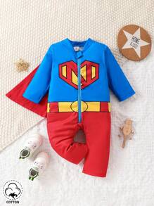 SHEIN Playful Pals Baby Boy Zip Front Long Sleeve Jumpsuit Costume - Black and White - View 1