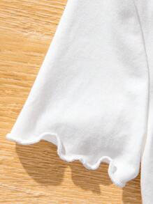 3pcs/Set Tween Girl Knitted Solid Color Pleated Short Casual T-Shirt - Multicolor - View 3