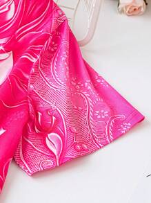 SHEIN LUNE Kích thước lớn Màu hồng Vòng cổ Hoa In Áo thun - Đỏ - Xem 3