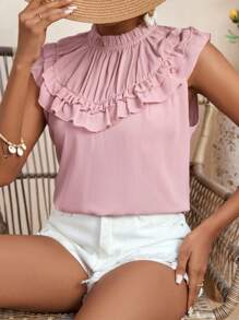 Breezaya 女性荷葉邊立領襯衫 - 藕粉色 - 查看 6