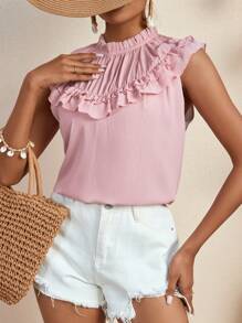 Breezaya 女性荷葉邊立領襯衫 - 藕粉色 - 查看 4