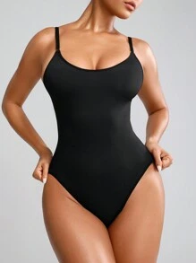 SHAPORA Women's Solid Color Cami Bodysuit Shapewear - Black - View 6