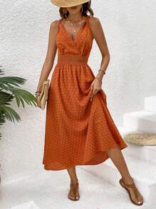 Breezaya Women's Sleeveless Lace Patchwork Dress - Rust Brown - View 1