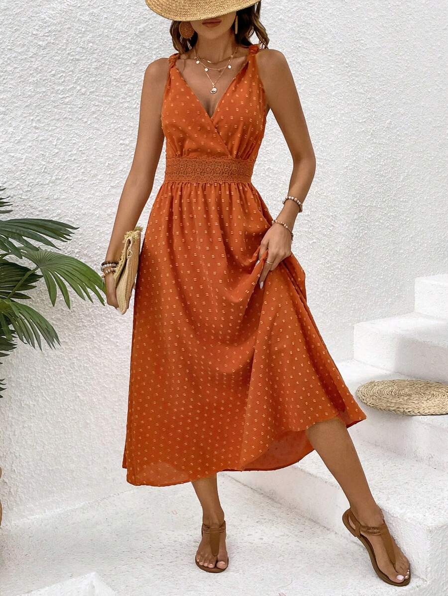 Breezaya Women's Sleeveless Lace Patchwork Dress - Rust Brown - View 1