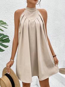 Breezaya Women'S Pleated Halter Neck Sleeveless Dress Vacation Beach Outfit