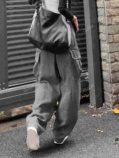 High Waist Flap Pocket Cargo Jeans