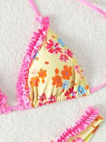 Swim Mod Summer Beach Ditsy Floral Ruffled Bikini Set With Separated Top And Bottom Music Festival - Multicolor - View 3