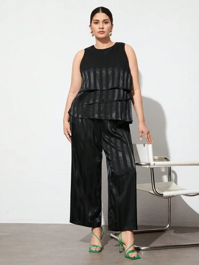 BizChic 加大碼條紋休閒兩件套裝