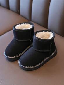 兒童純色毛絨雪靴,黑色中性風格 - 黑色 - 查看 1