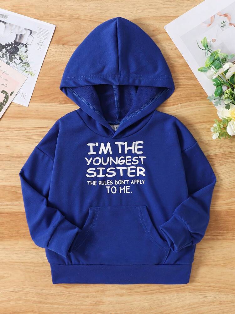 Young Girl's Casual Sporty Hooded Sweatshirt With English Slogan Print For Fall/Winter