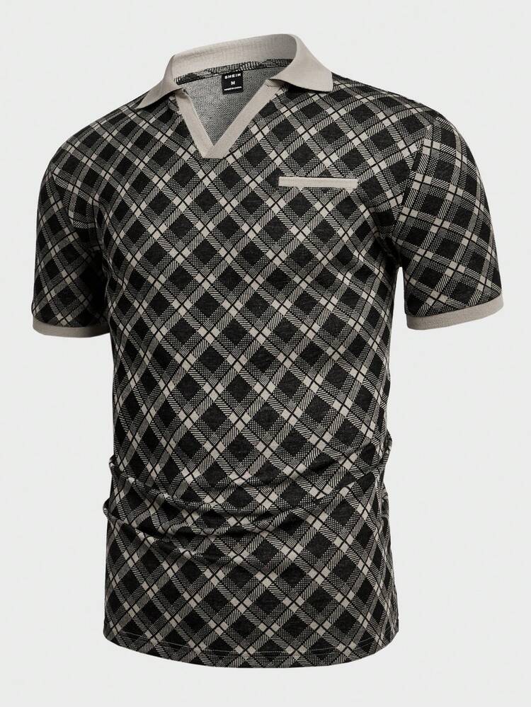 Men's Plaid Pattern Short Sleeve Polo Shirt