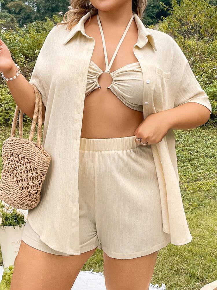 Plus Size Women'S Long Shirt And Shorts Two Piece Set