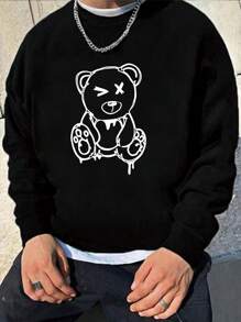 Manfinity Dauomo Men'S Round Neck Sweatshirt With Bear Print - Black - View 1