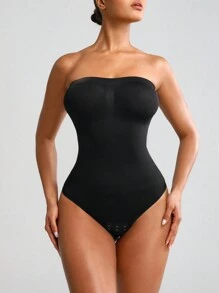 SHAPORA Của phụ nữ Màu thuần Quây Áo liền quần chặt Áo Shapewear - màu đen - Xem 3