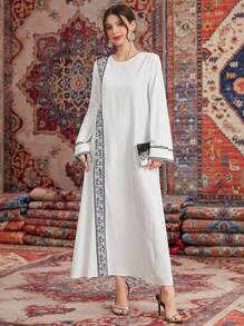 Al Najma 阿拉伯風格長袖中長款洋裝,印花裝飾 - 彩色 - 查看 4