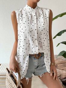 Chiquease Của phụ nữ In Trái tim Nút Lên Áo không tay - Màu be - Xem 4