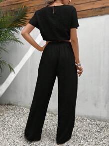 SHEIN Frenchy 女士純色休閒2件套裝 - 黑色 - 查看 2