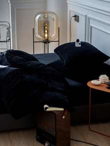 3pcs Black Crystal Velvet Duvet Cover Set - Black - View 4