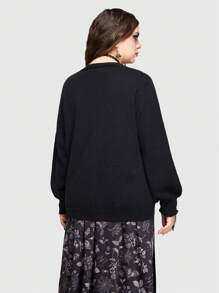 ROMWE Plus Size Gothic Style Snake Embroidered Long Sleeve Cardigan, School - Black - View 6