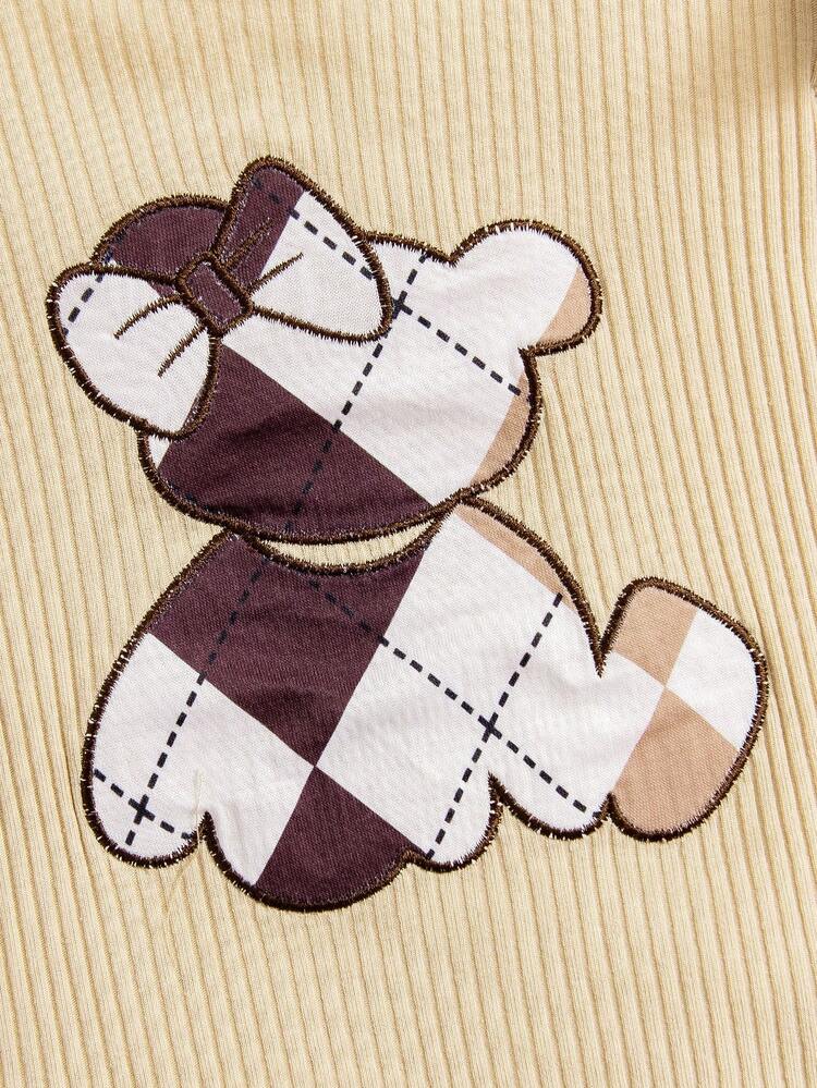 Baby Girl Cartoon Plaid Print Bodysuit With Flounce Sleeve And Skirt Set