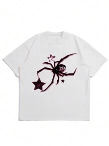 Men Spider Print Tee, For Halloween - White - View 1